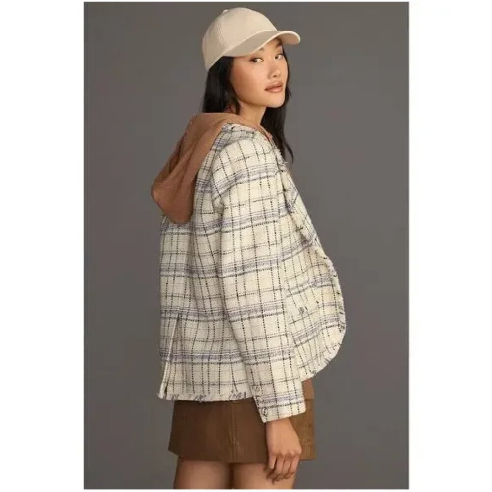 By Anthropologie Tweed Dickie Blazer Ivory Plaid Hoodie